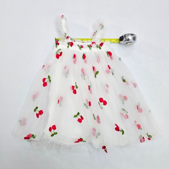 Lola + The Boys Girls White Cherry Embroidered Tulle Ruffle Dress Size 6 - Picture 10 of 11